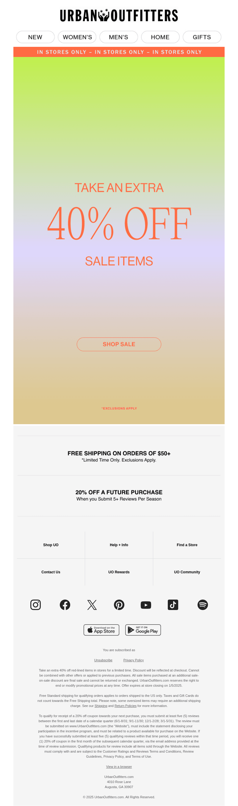 ENDS TODAY: Extra 40% Off in stores