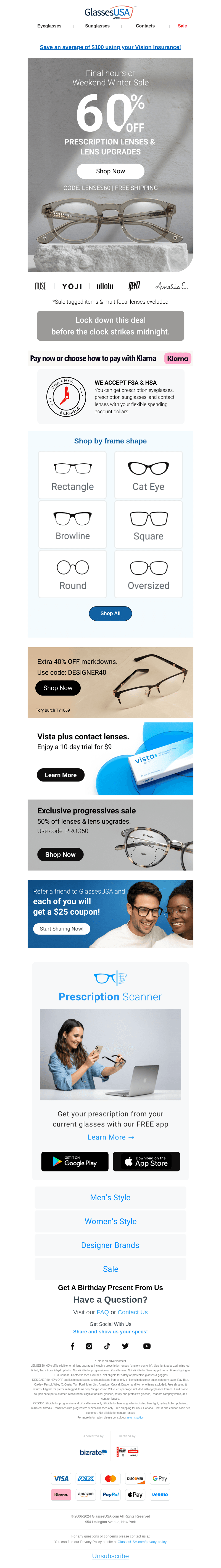 Glasses USA email from Mon, Jan 6, 2025