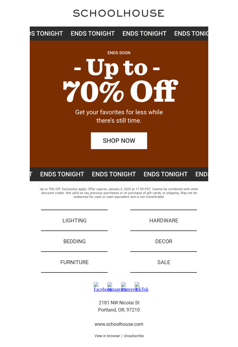 Ending Tonight: The Warehouse Sale