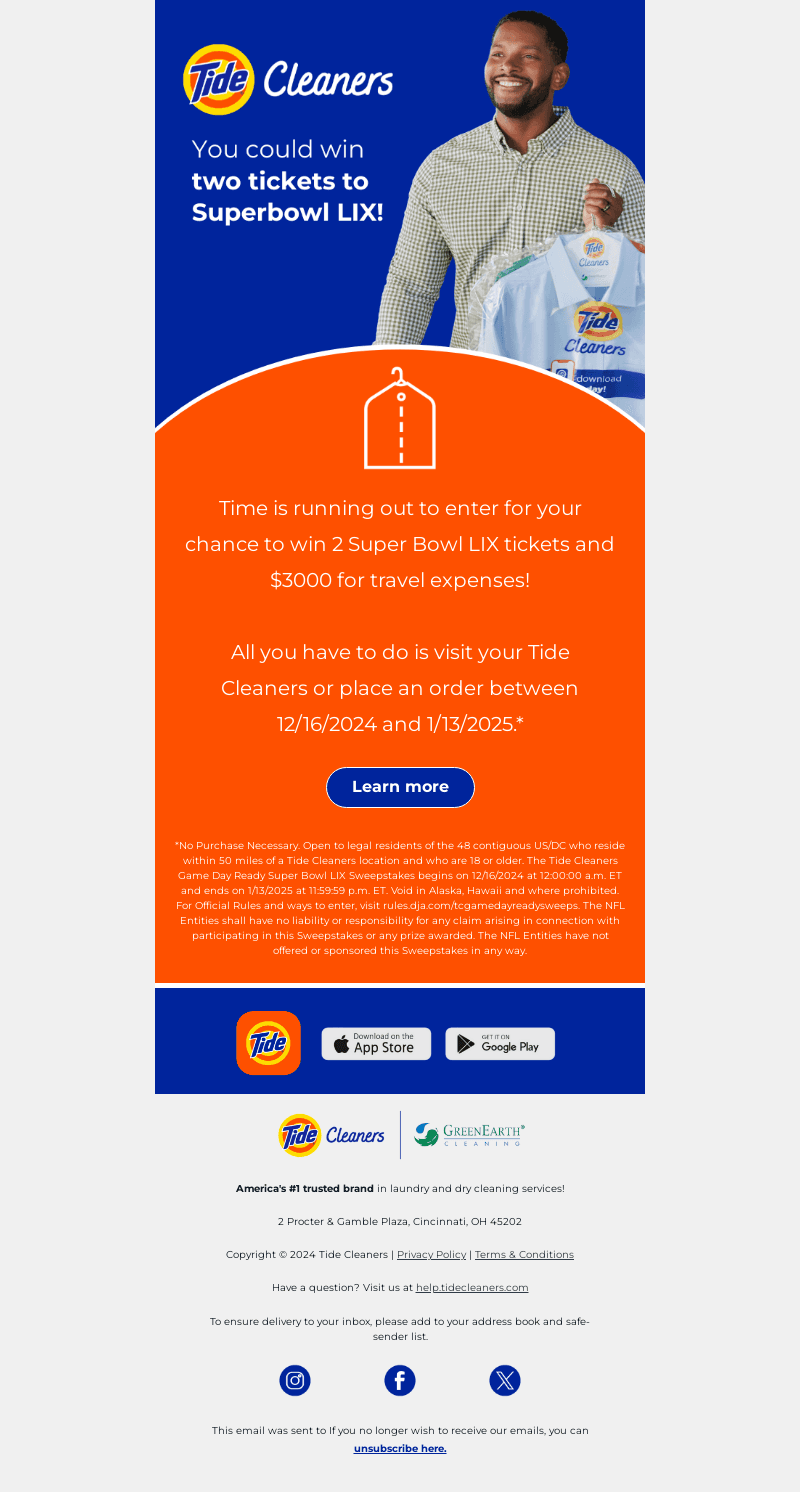 Tide Cleaners email from Mon, Jan 6, 2025