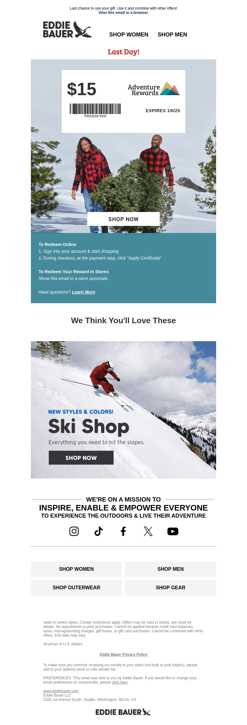 EXPIRES TODAY! Use Your $15 Gift Before It's Gone