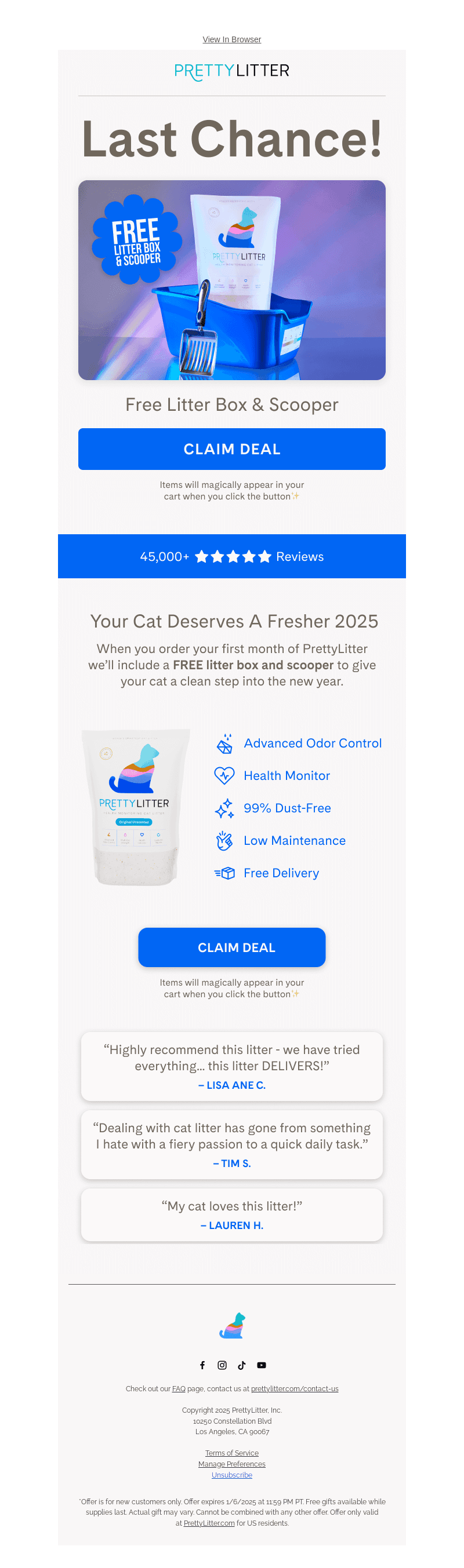 PrettyLitter email from Mon, Jan 6, 2025