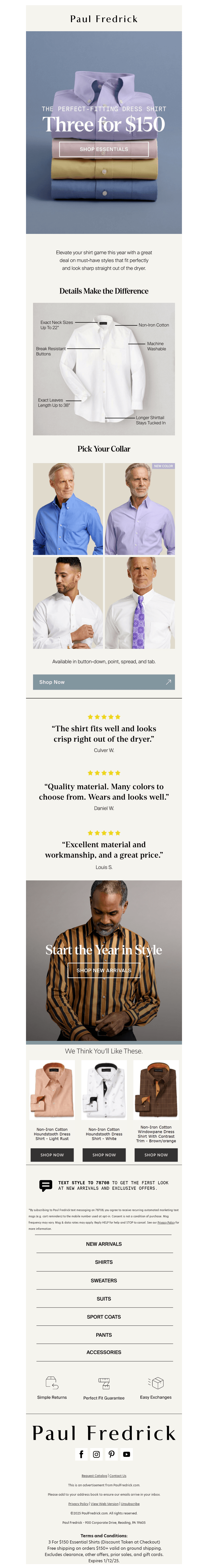 Essential shirts: 3 for $150.