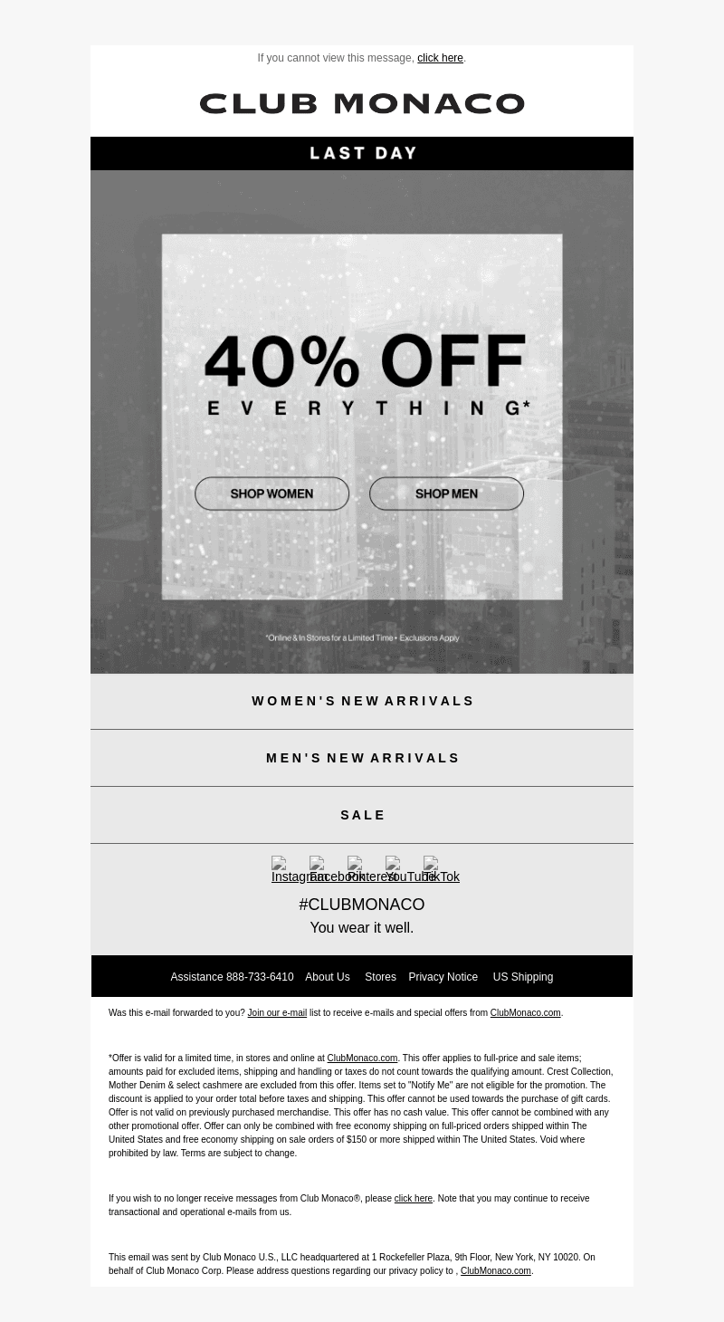 LAST DAY for 40% OFF everything