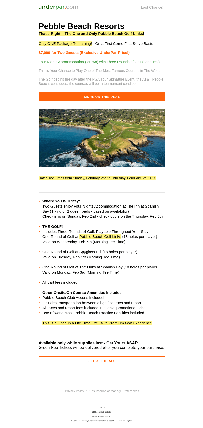 Only 1 Package Left for PEBBLE BEACH RESORTS!