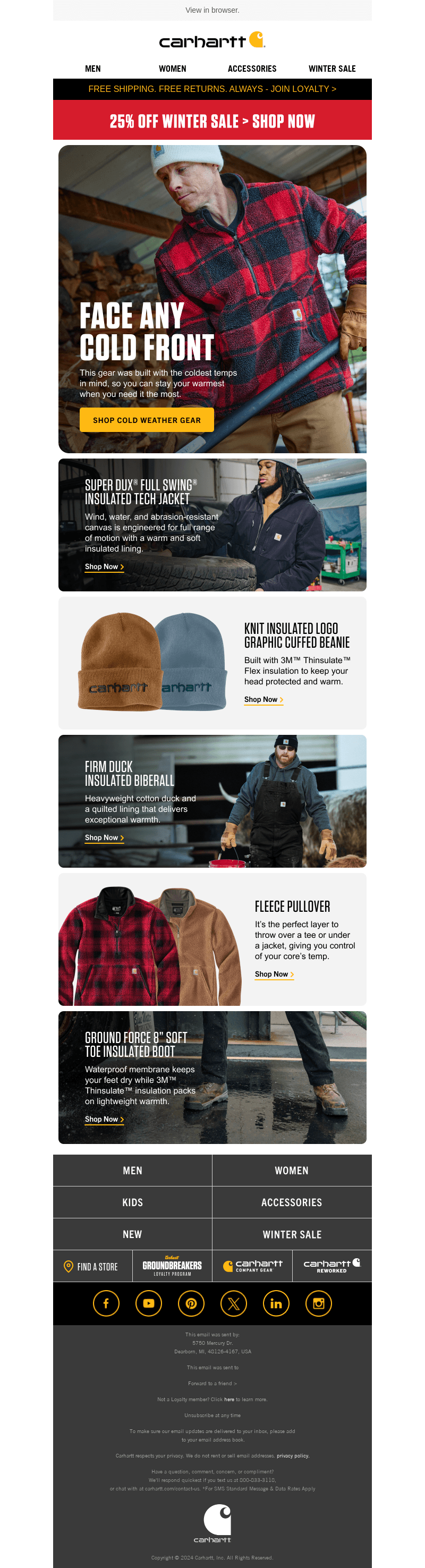 Cold weather jackets, boots, and more.