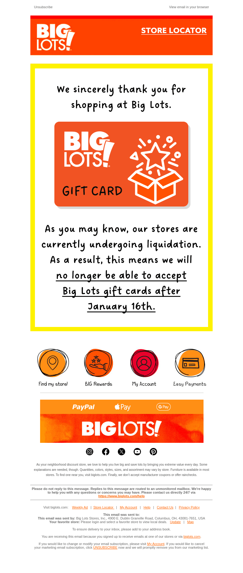 Big Lots email from Wed, Jan 8, 2025