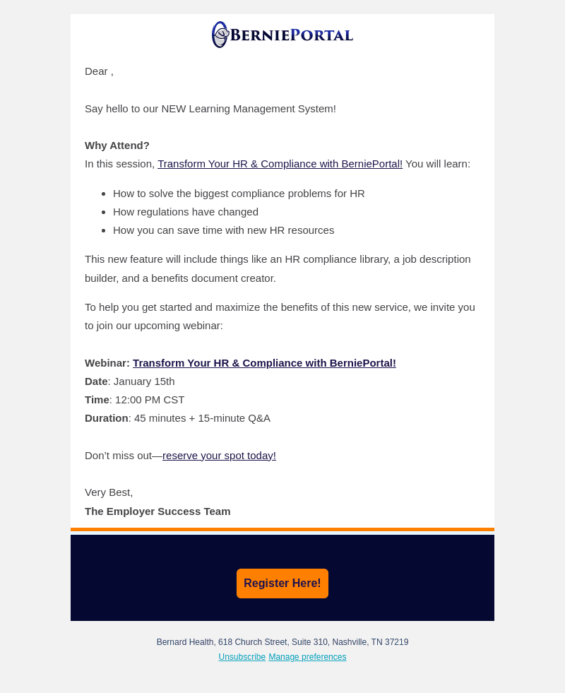 Bernard Health email from Wed, Jan 8, 2025