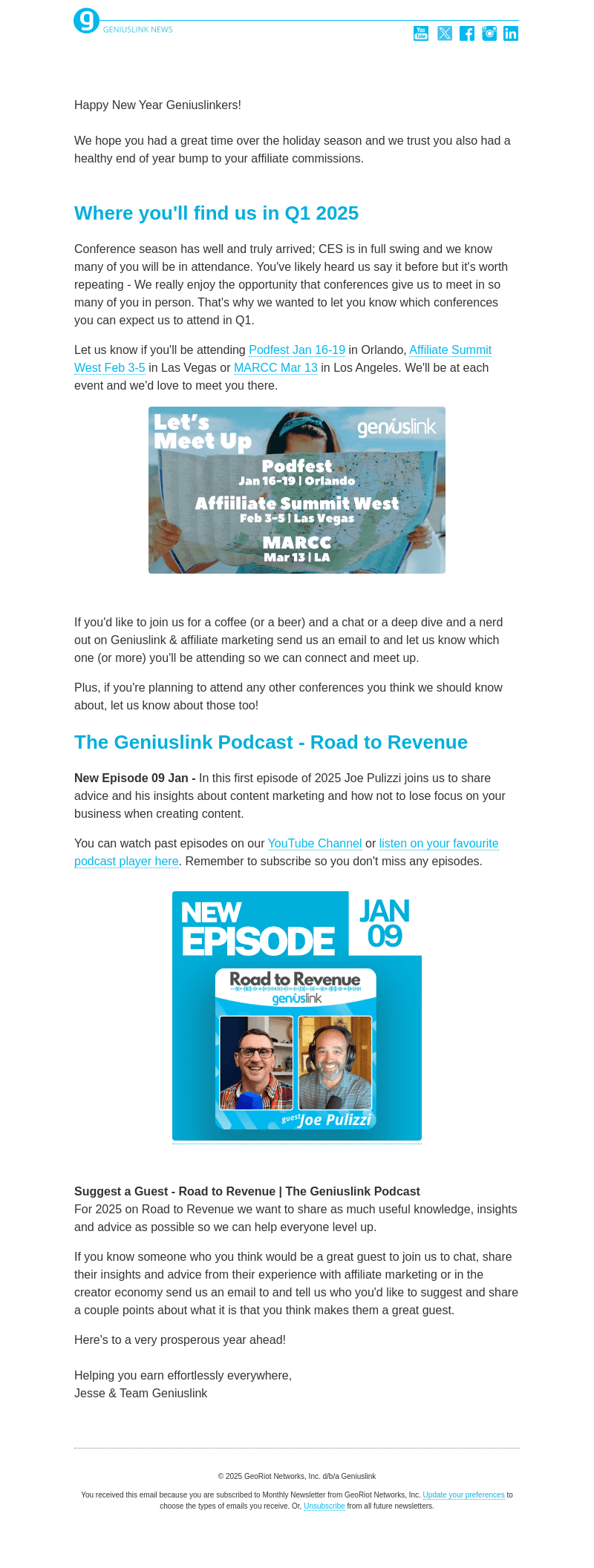 Geniuslink email from Thu, Jan 9, 2025