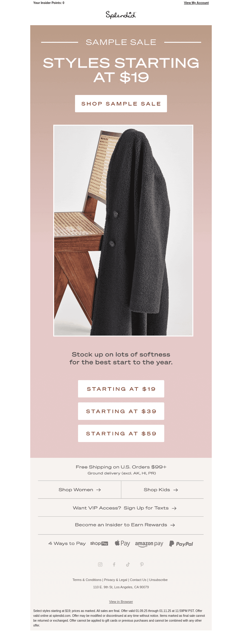 SAMPLE SALE: Starting at $19