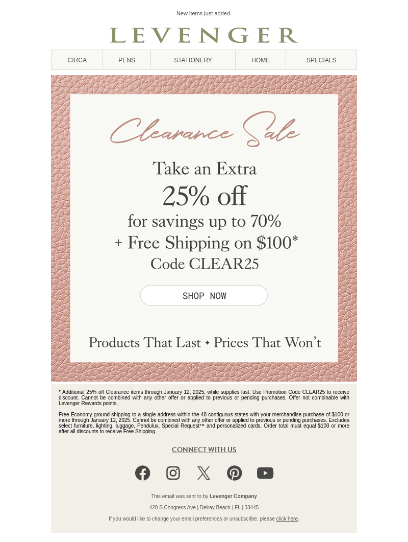 Extra, Extra 25% off Clearance + Free Shipping.