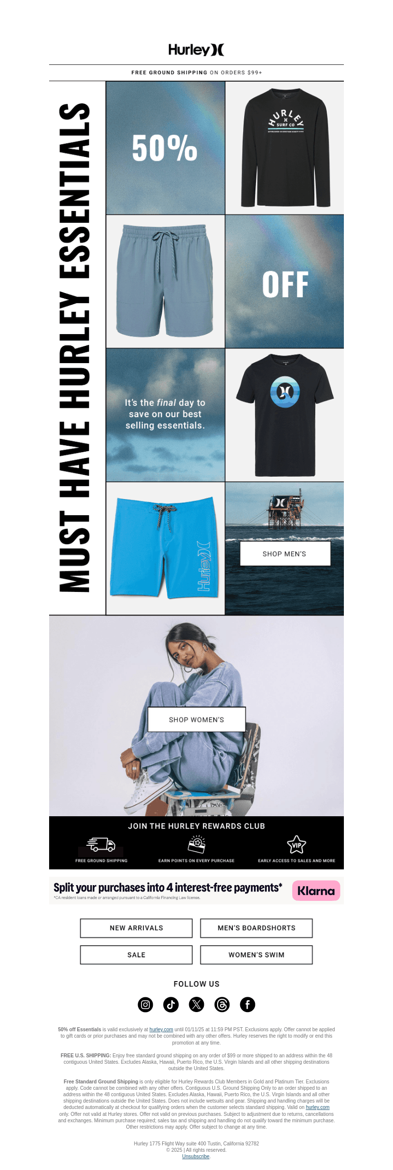 50% off must-have Hurley essentials ends tonight