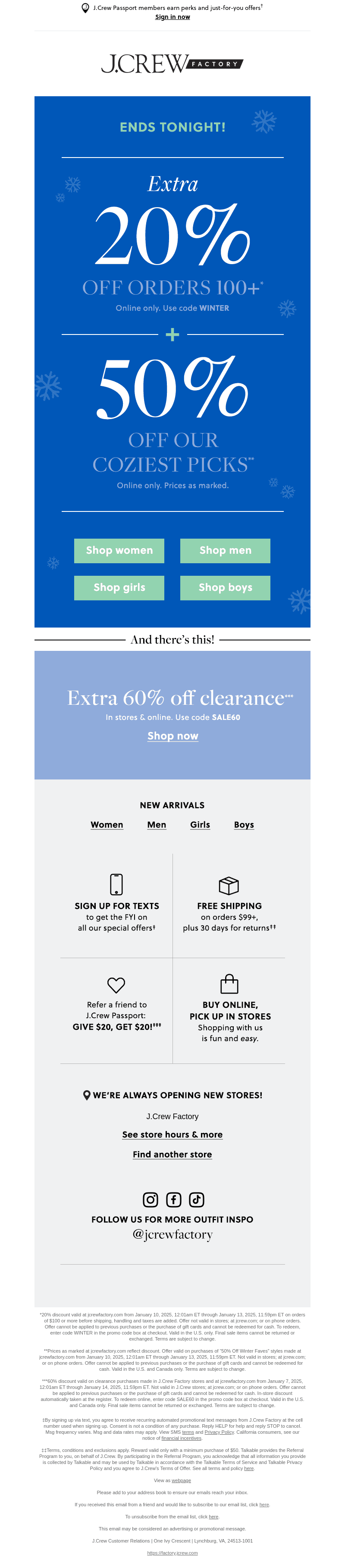 ENDS TONIGHT: EXTRA 20% OFF with code WINTER + 50% off our coziest picks!