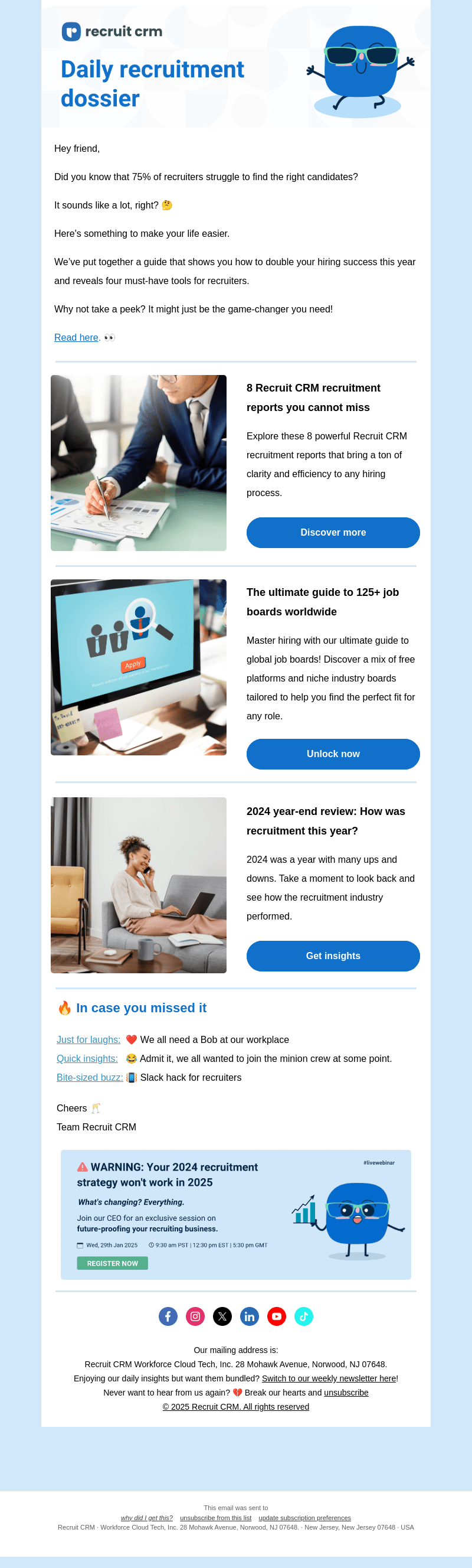 Recruit CRM email from Mon, Jan 13, 2025