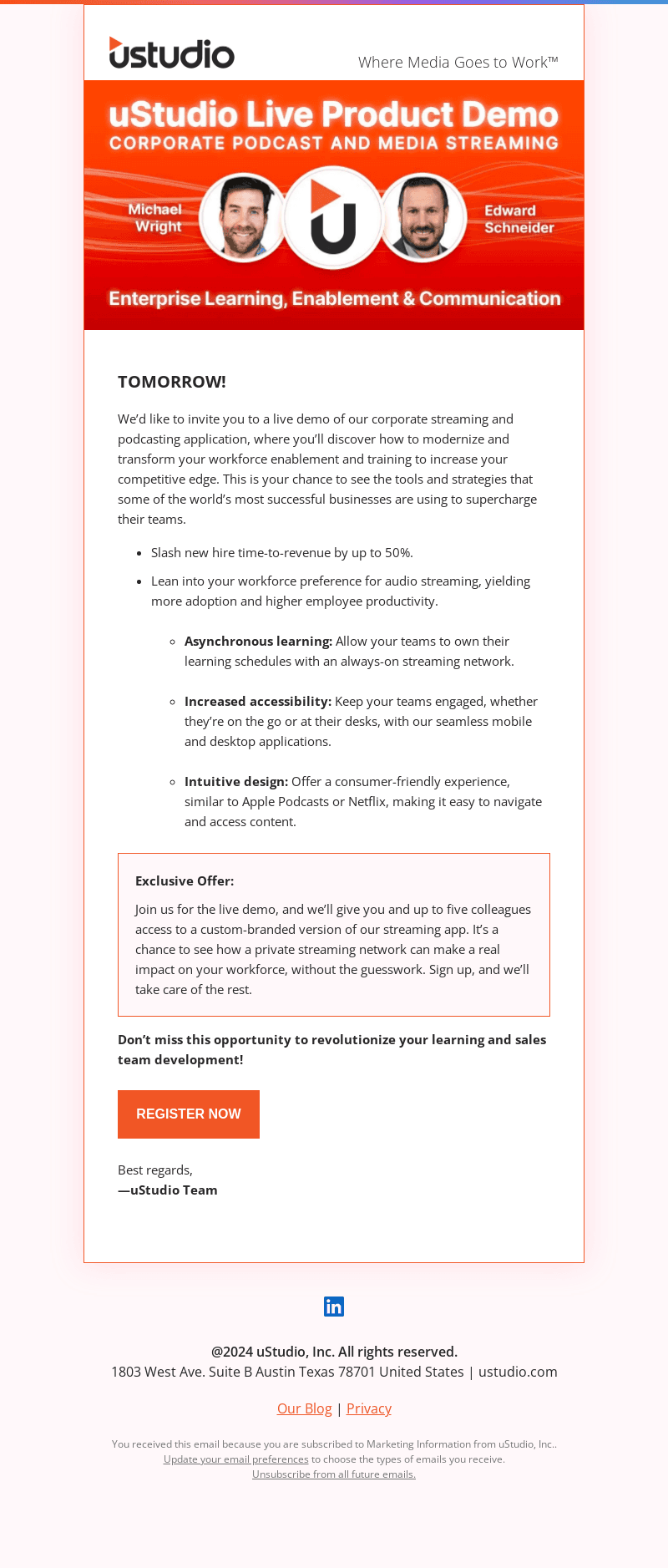 uStudio email from Mon, Jan 13, 2025