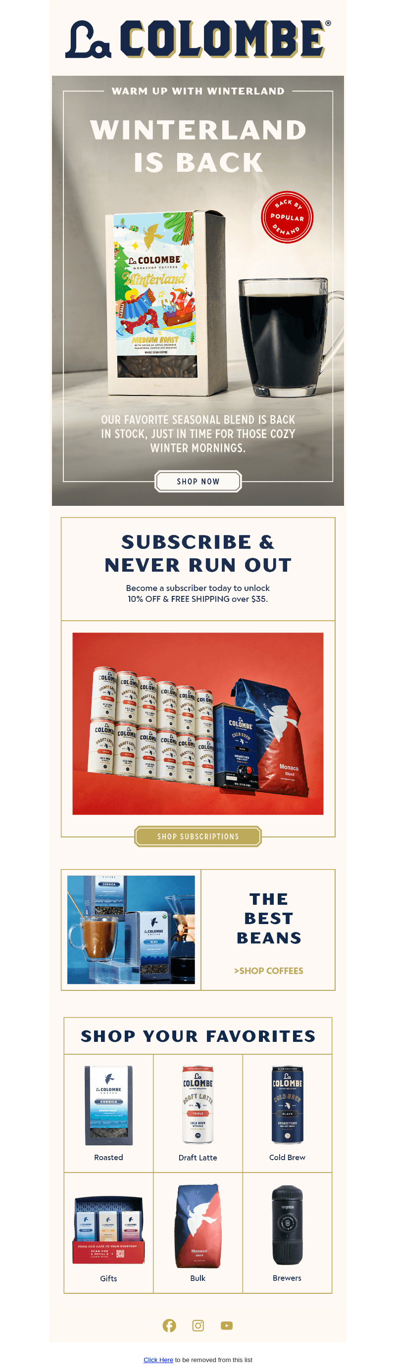 La Colombe Coffee Roasters email from Mon, Jan 13, 2025
