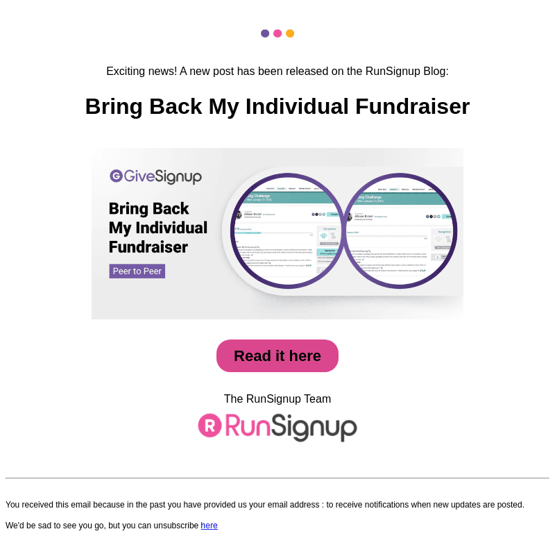 New Post! - Bring Back My Individual Fundraiser