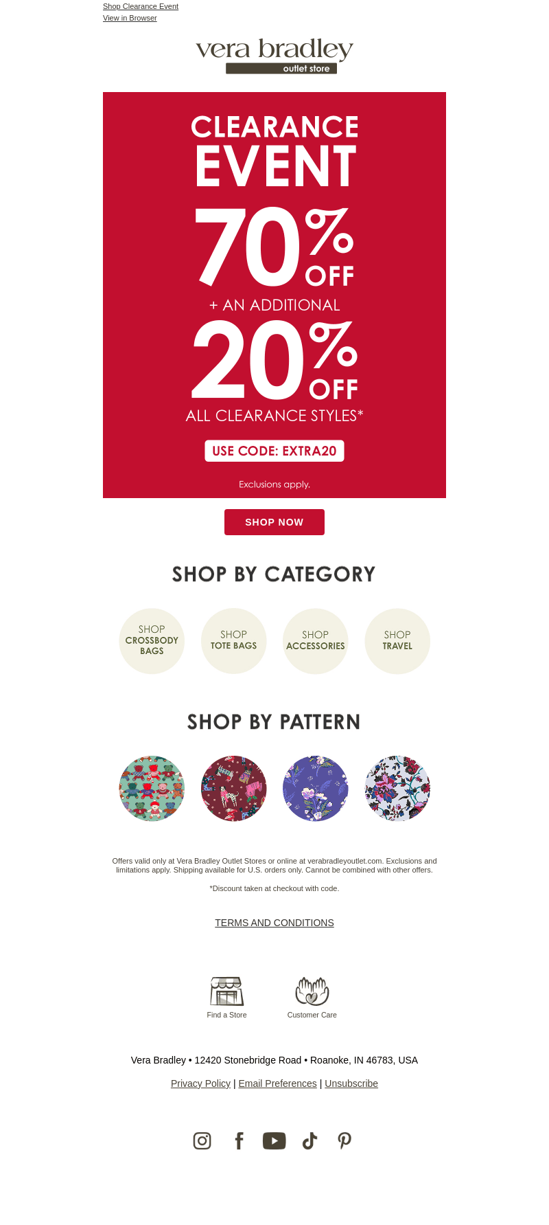 An Extra 20% off Clearance: One week ONLY!