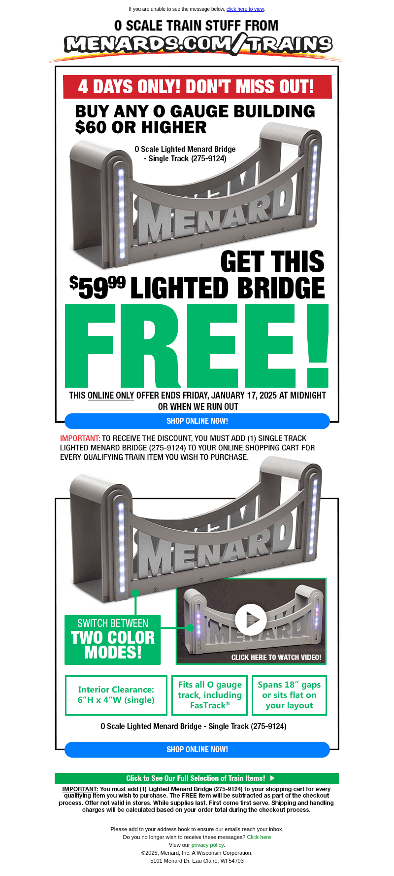 BOGO Free Lighted Bridge with Select Buildings!