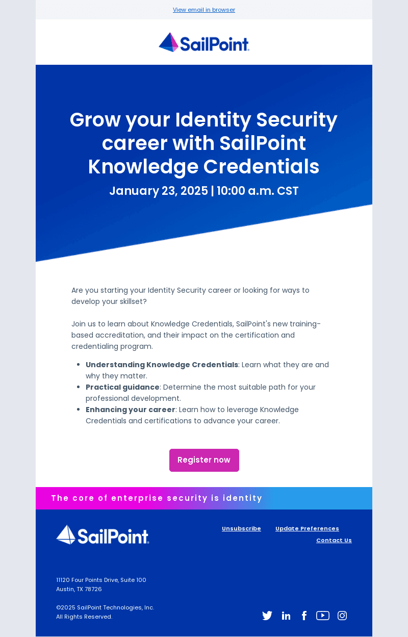Register now: Grow your Identity Security career with SailPoint Knowledge Credentials