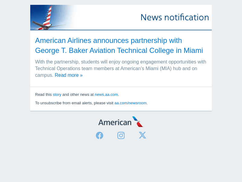 American Airlines email from Tue, Jan 14, 2025
