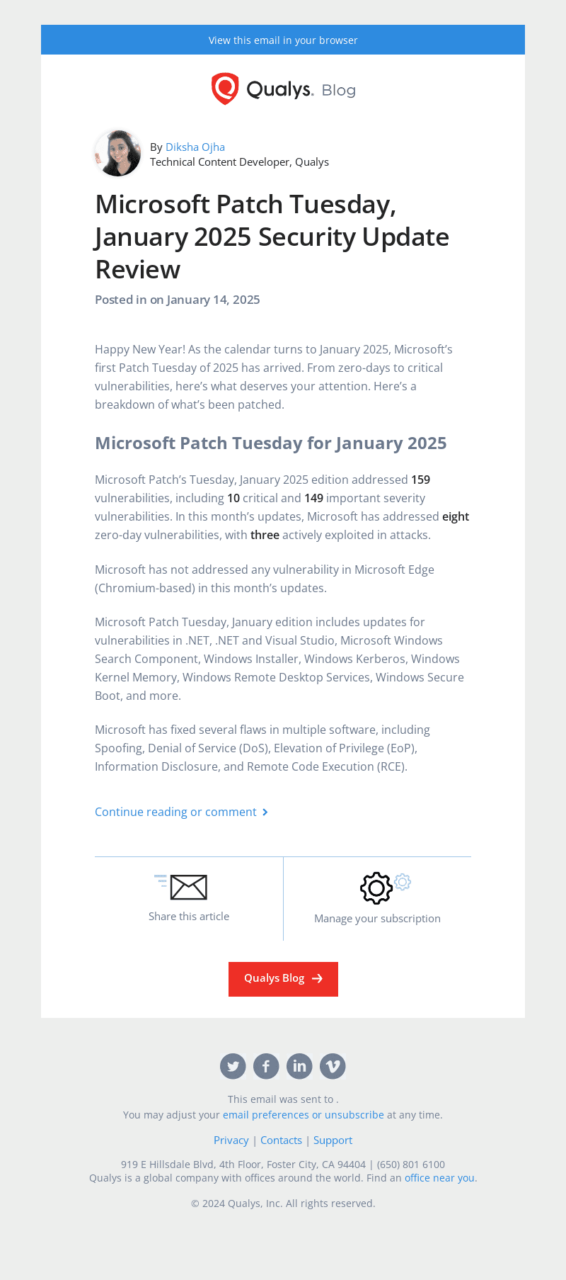 Read the latest post - Microsoft Patch Tuesday, January 2025 Security Update Review