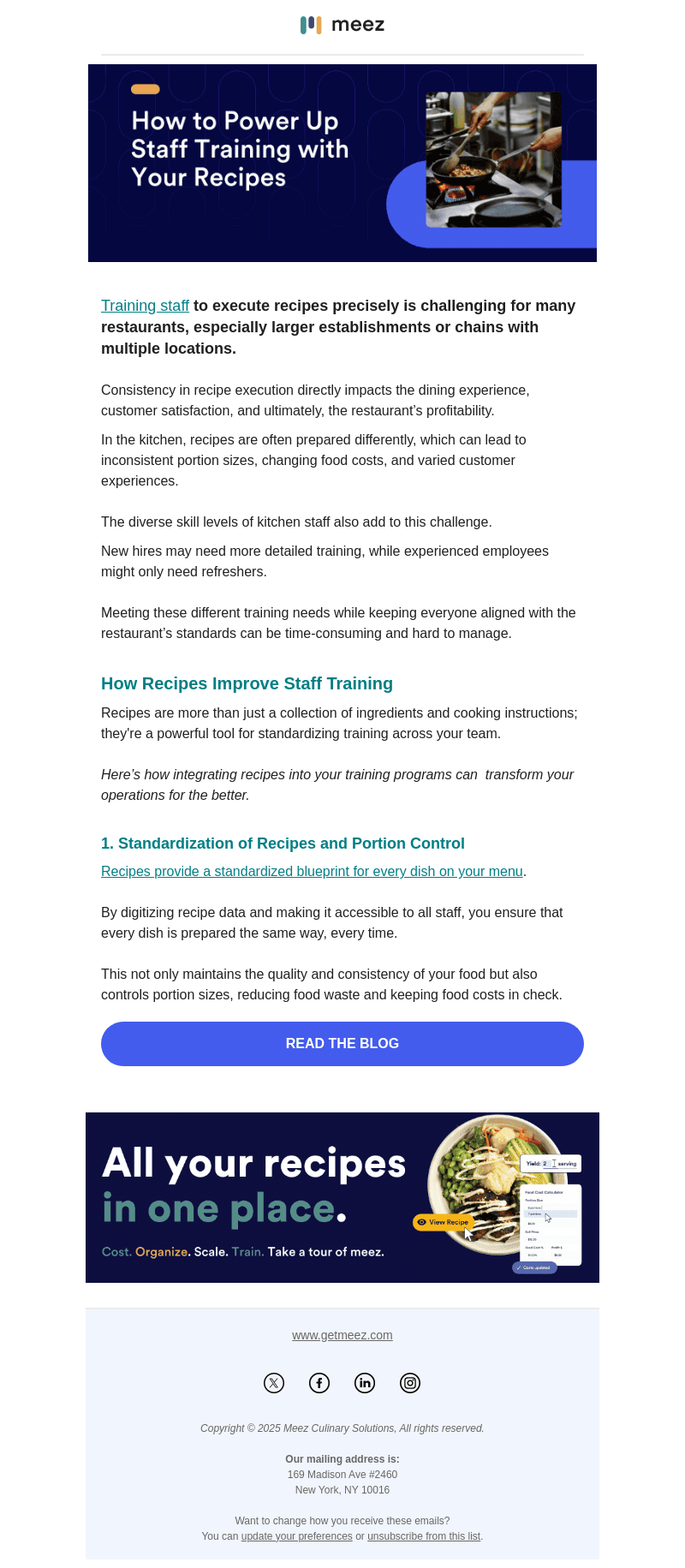 Meez Culinary Solutions email from Wed, Jan 15, 2025