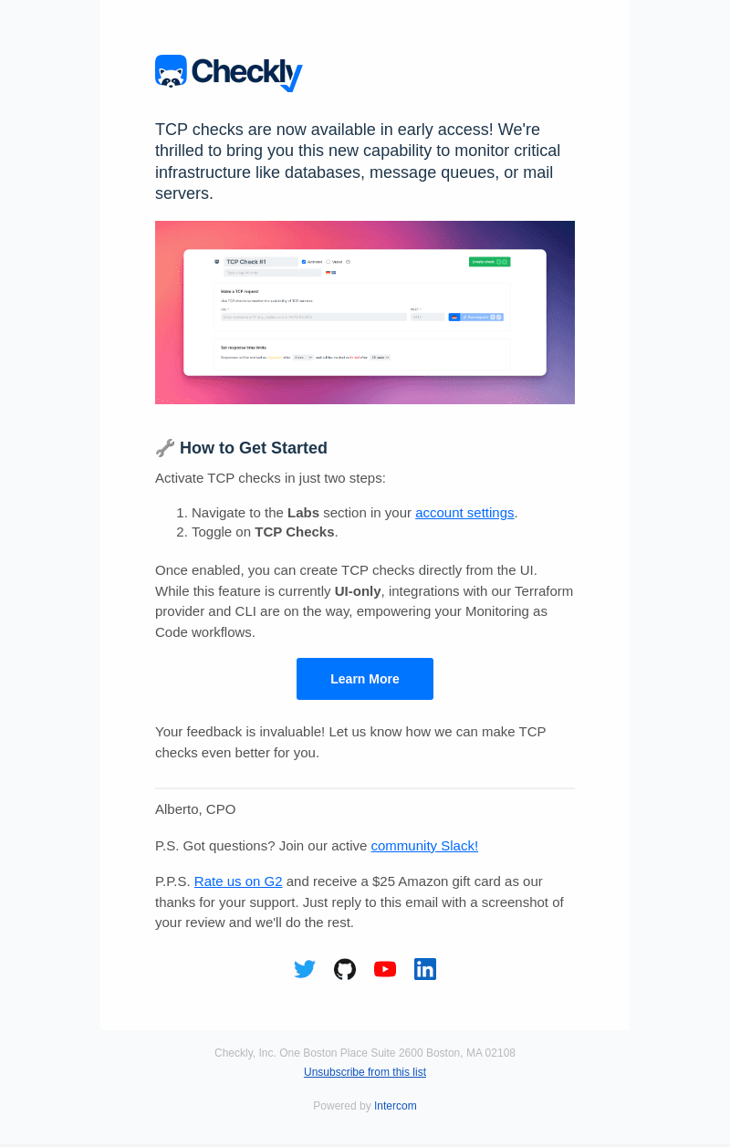 [Checkly] 🚀 Early Access: TCP Checks Are Here!