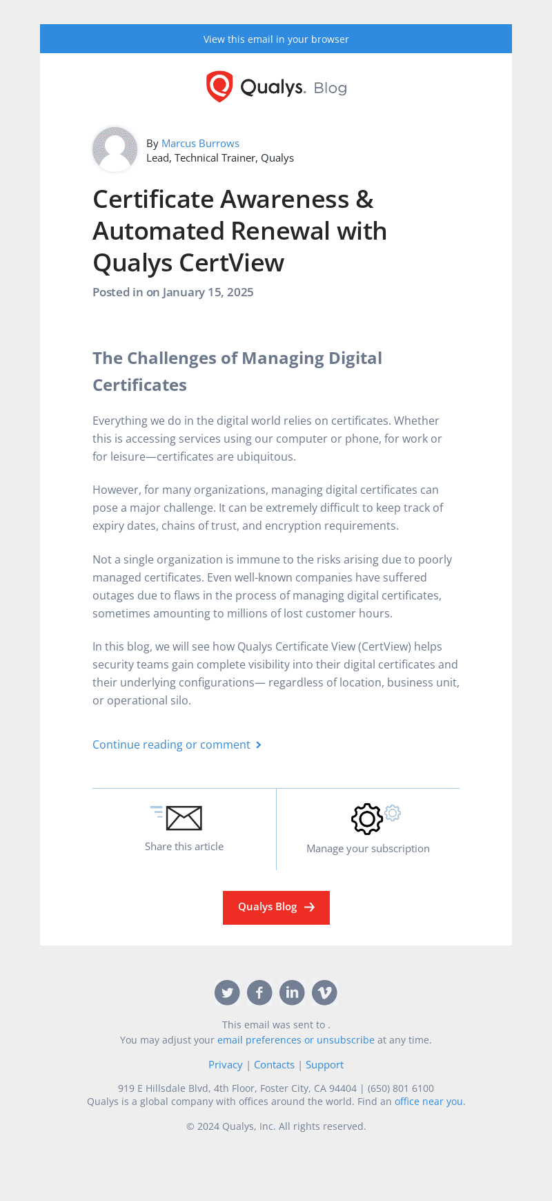 Qualys email from Wed, Jan 15, 2025