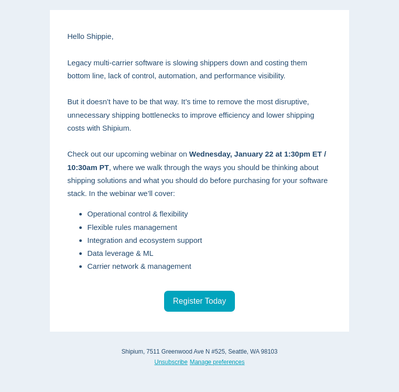 Shipium email from Wed, Jan 15, 2025