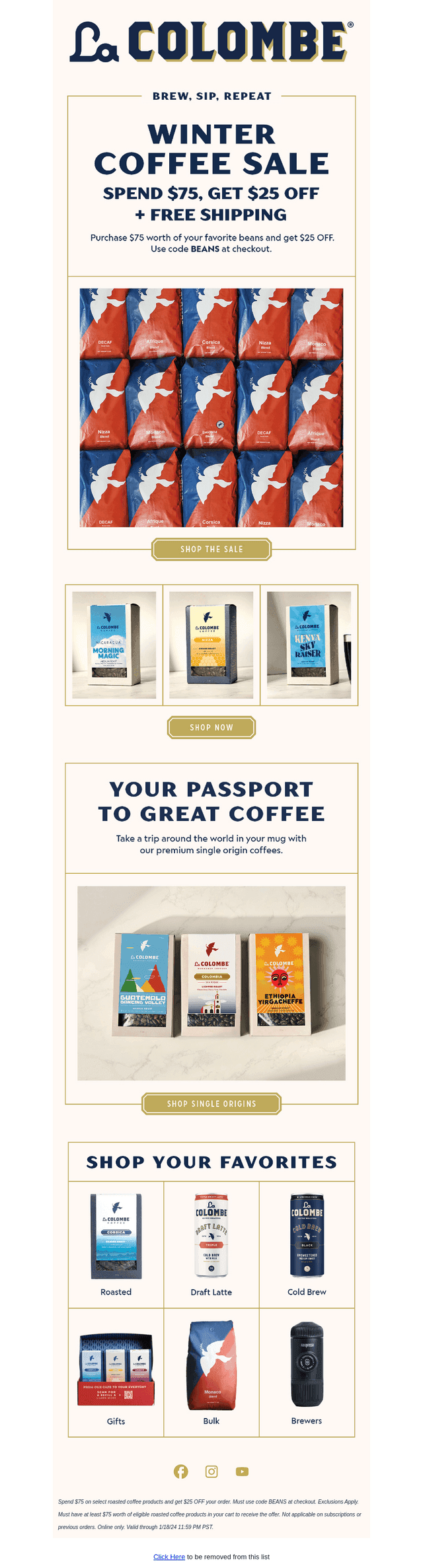 La Colombe Coffee Roasters email from Fri, Jan 17, 2025