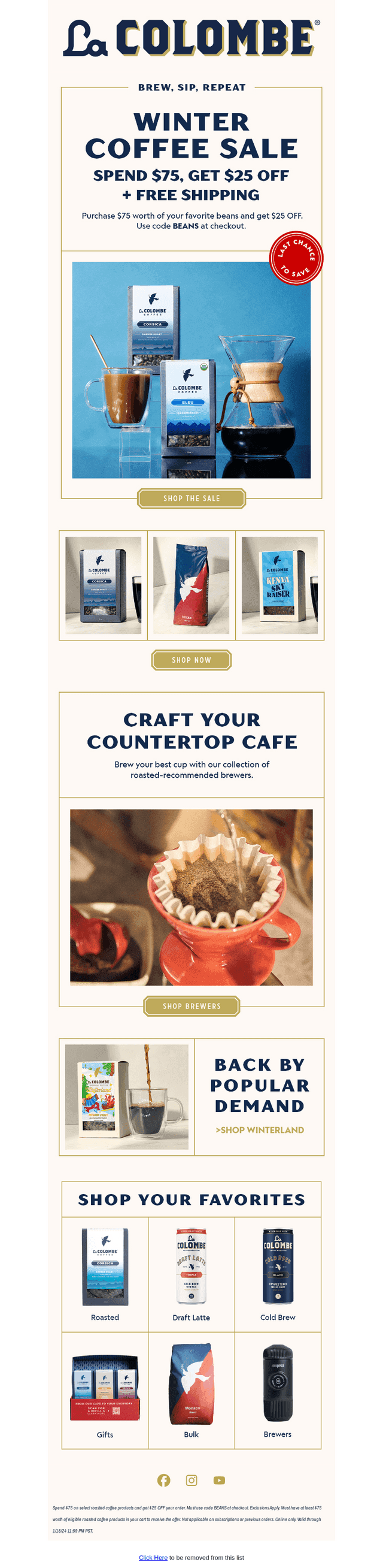 La Colombe Coffee Roasters email from Sat, Jan 18, 2025
