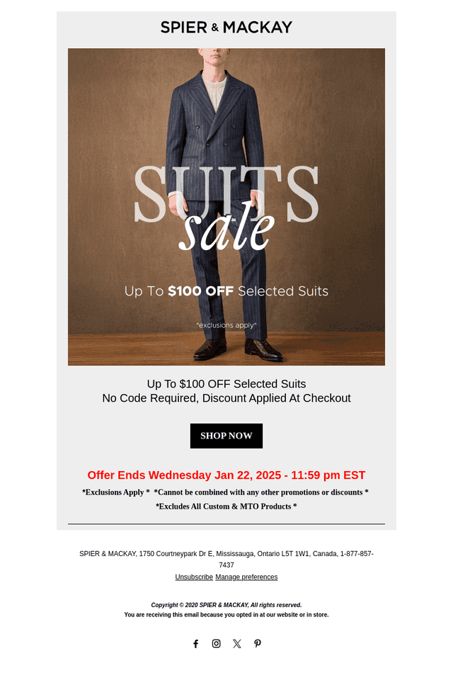 Up $100 OFF Selected Suits!