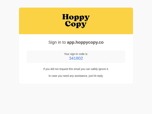 Verify your email for app.hoppycopy.co