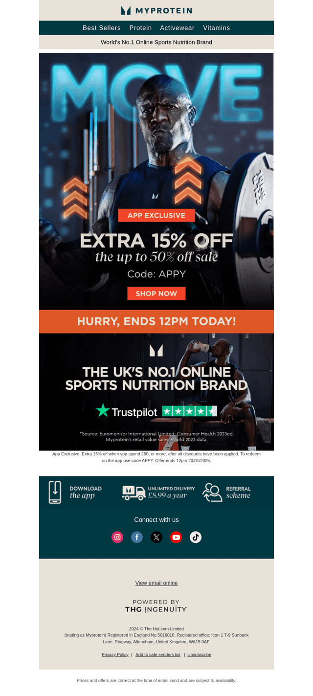 Ending in 4 hours: Extra 15% off the App