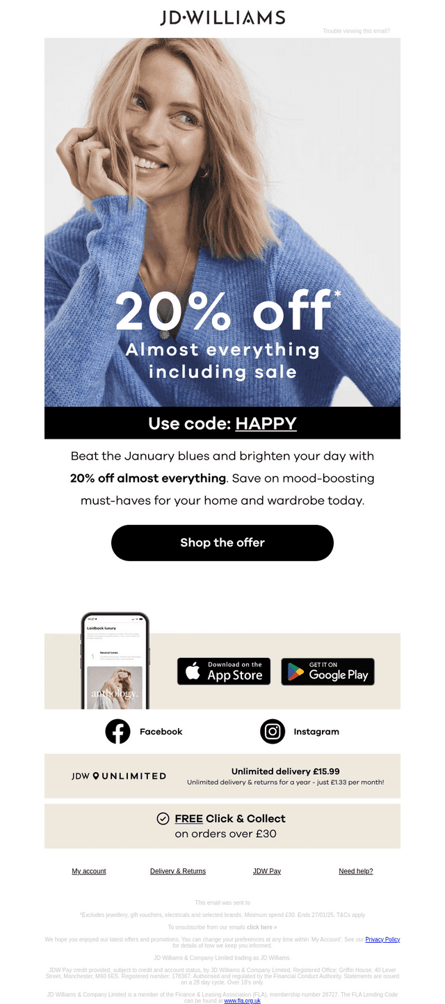 Bye-bye, Blue Monday – Hello, 20% OFF!