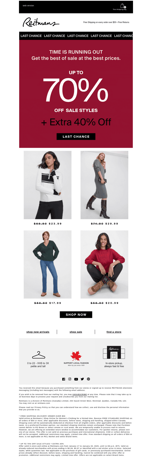 Up to 70% off + EXTRA 40% ends TODAY!
