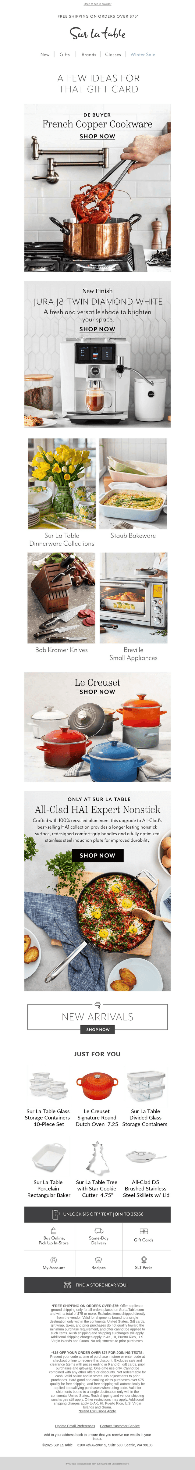 Sur La Table email from Mon, Jan 20, 2025