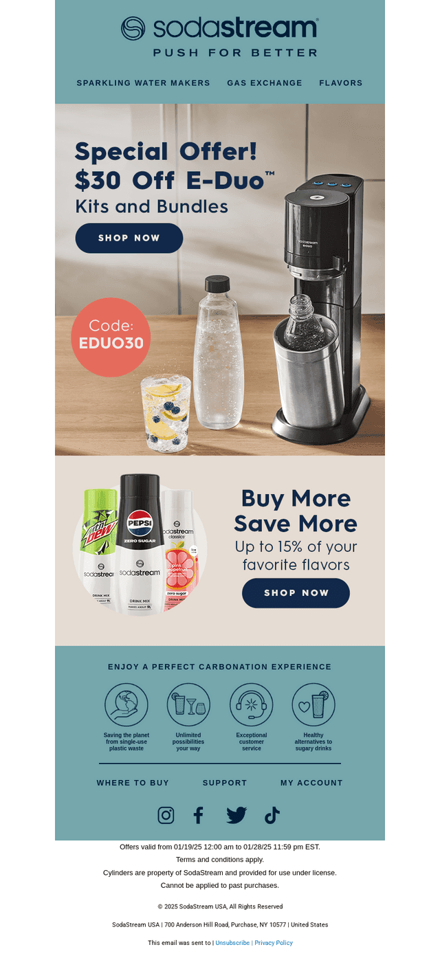 Get $30 off E-Duo™ Sparkling Water Makers