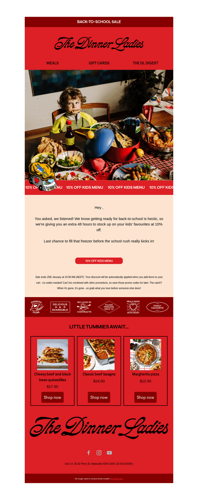 The Dinner Ladies email from Wed, Jan 22, 2025
