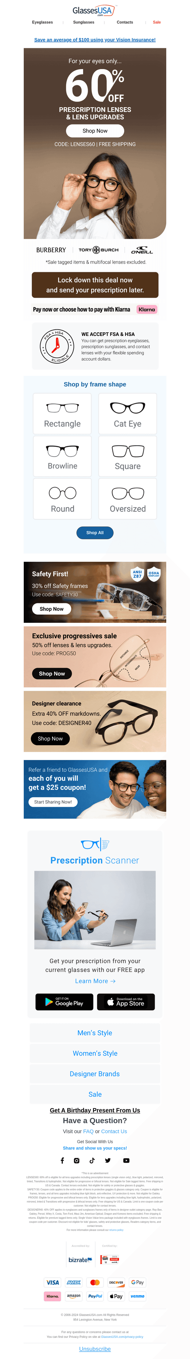 Glasses USA email from Thu, Jan 23, 2025