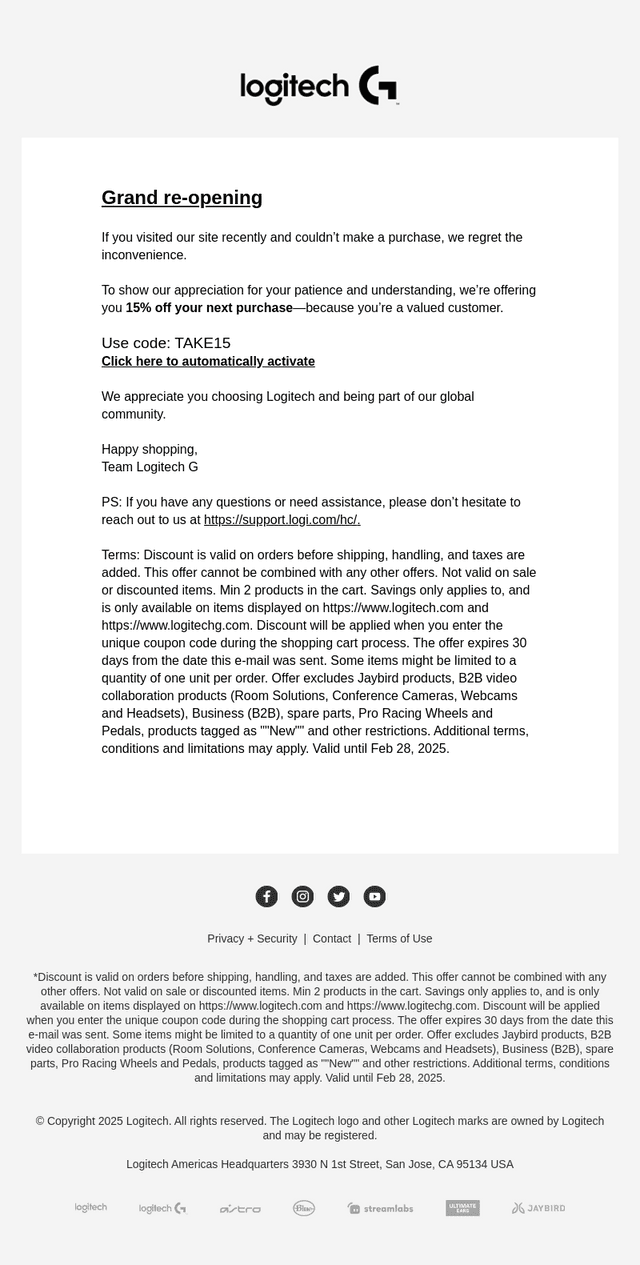Logitech email from Sat, Jan 25, 2025