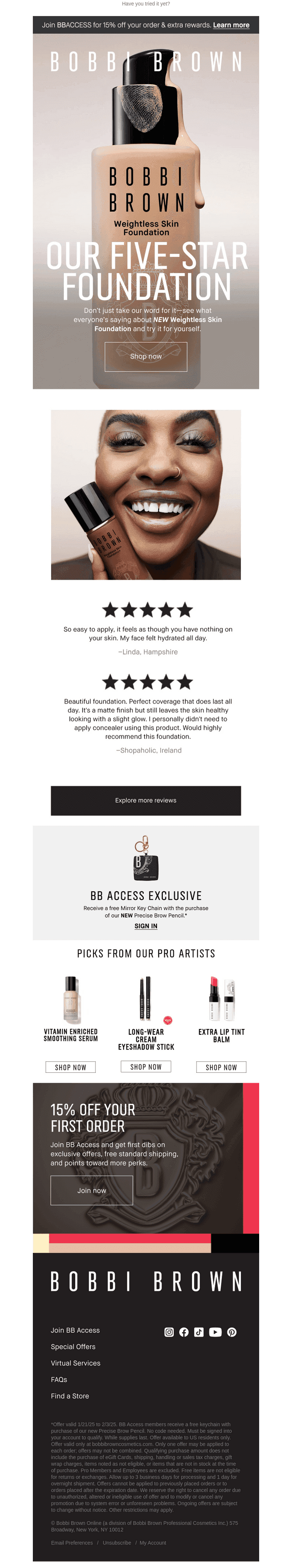 Bobbi Brown Cosmetics email from Sat, Jan 25, 2025