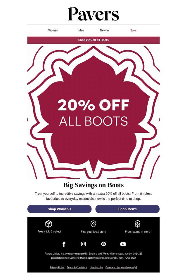 Extra 20% off all boots