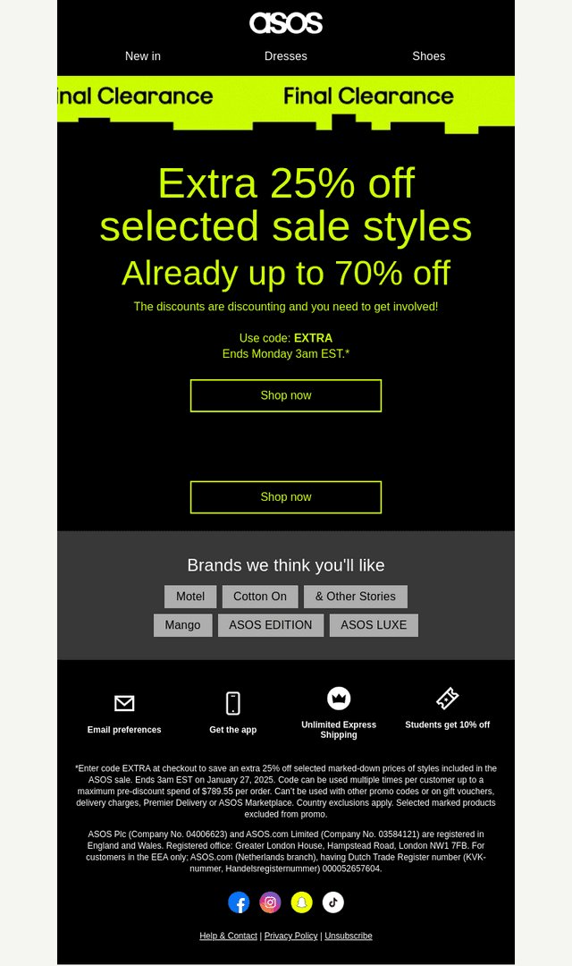 Extra 25% off selected Sale styles!