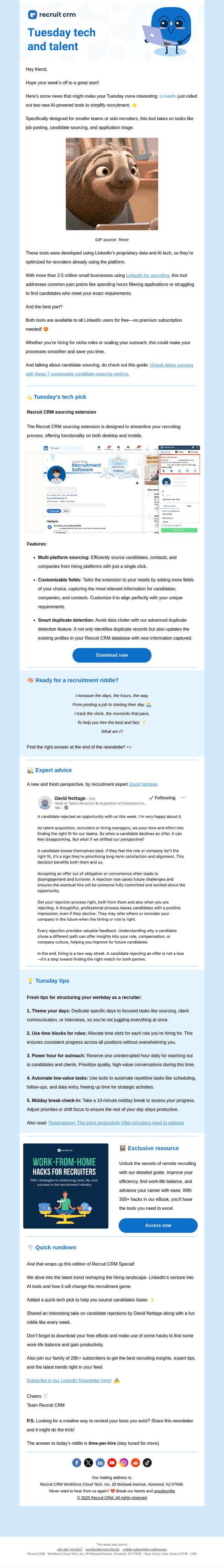 Recruit CRM email from Tue, Jan 28, 2025