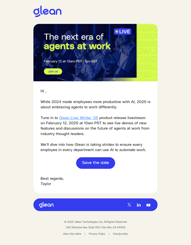 Save the date for Glean Live: Winter ‘25