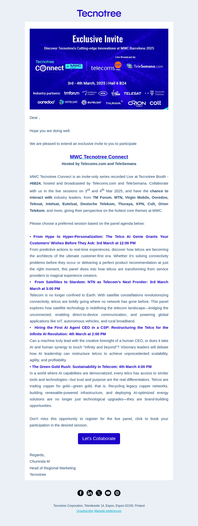 Tecnotree email from Wed, Jan 29, 2025