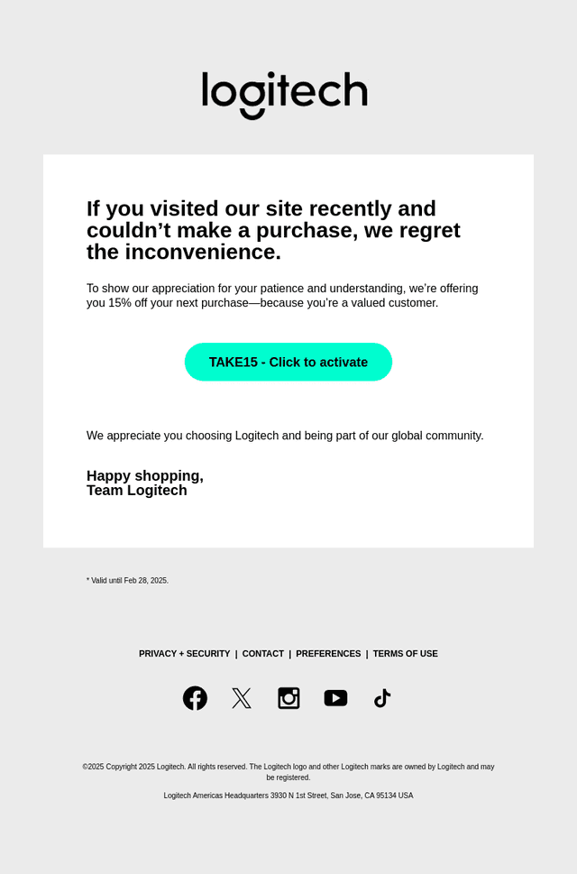 Logitech email from Thu, Jan 30, 2025