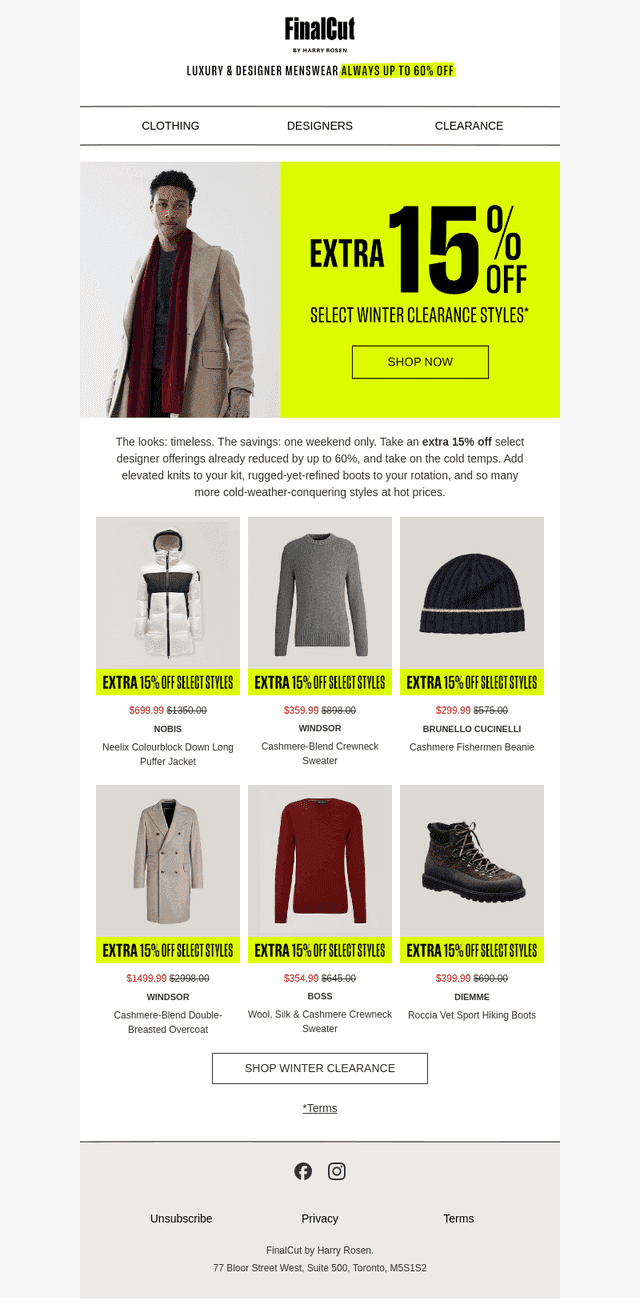 This Weekend Only: Extra 15% Off Select Winter Clearance Styles